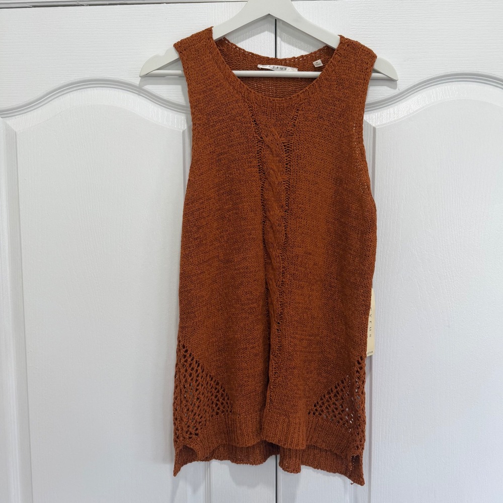 Cyrus Womens Cable Knit Burnt Orange Sleeveless Sweater Vest Tunic Size M